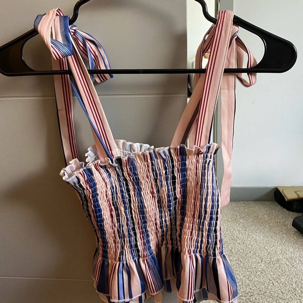 Smocked shoulder tie tank